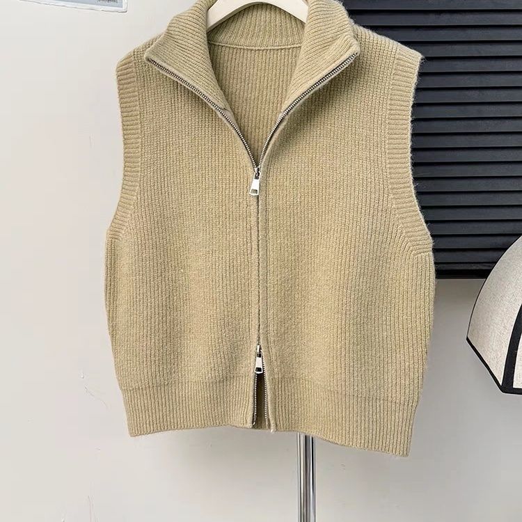 Casual Solid-Color Loose-Fit Zippered Knitted Vest For Layering